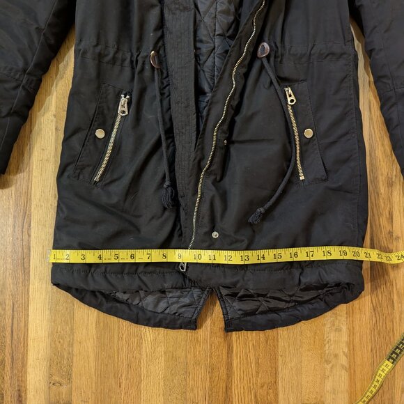 Divided (H&M) Long Warm Winter Coat with Faux Fur Hood, Size 36 - Picture 13 of 15